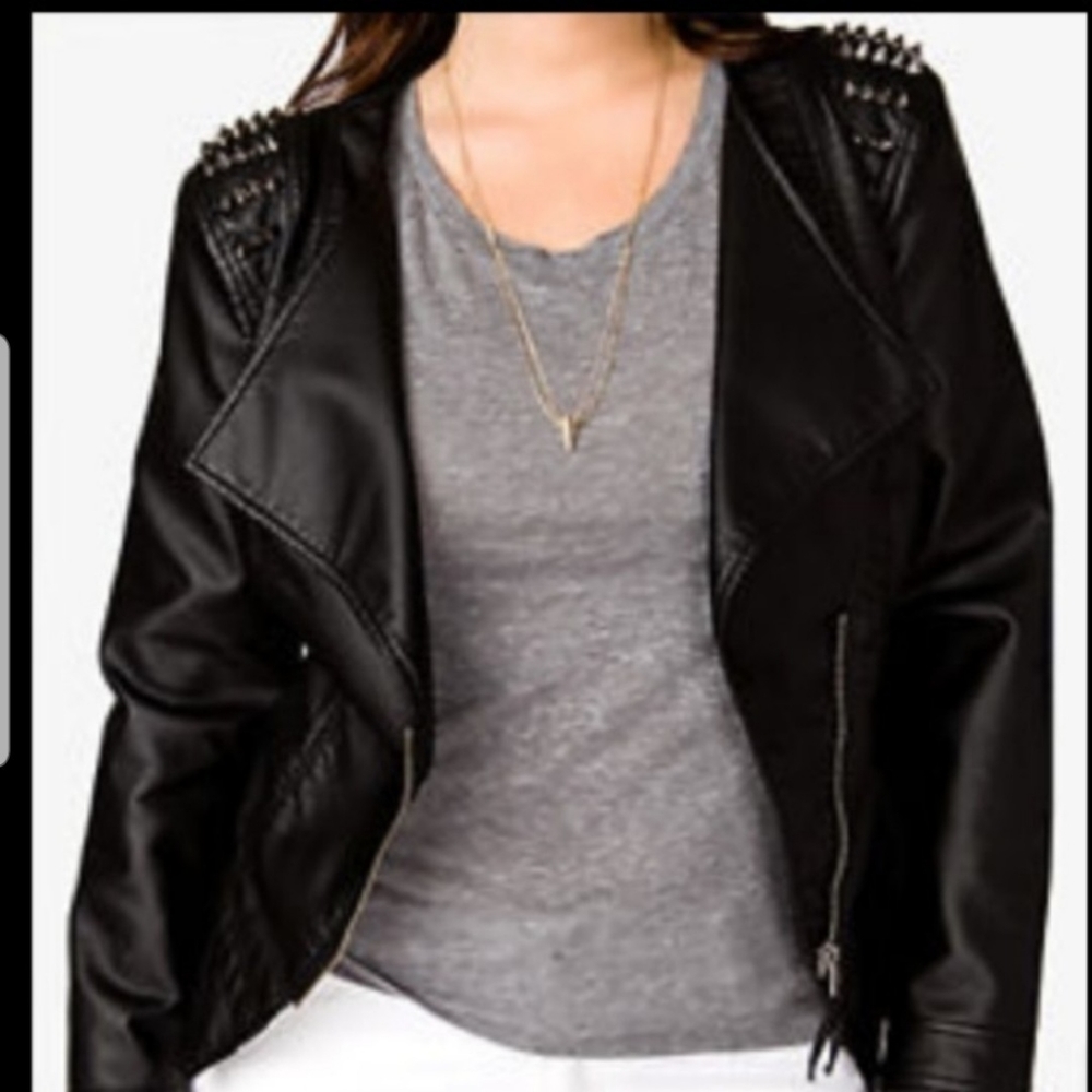 1x faux leather jacket with spikes on shoulder